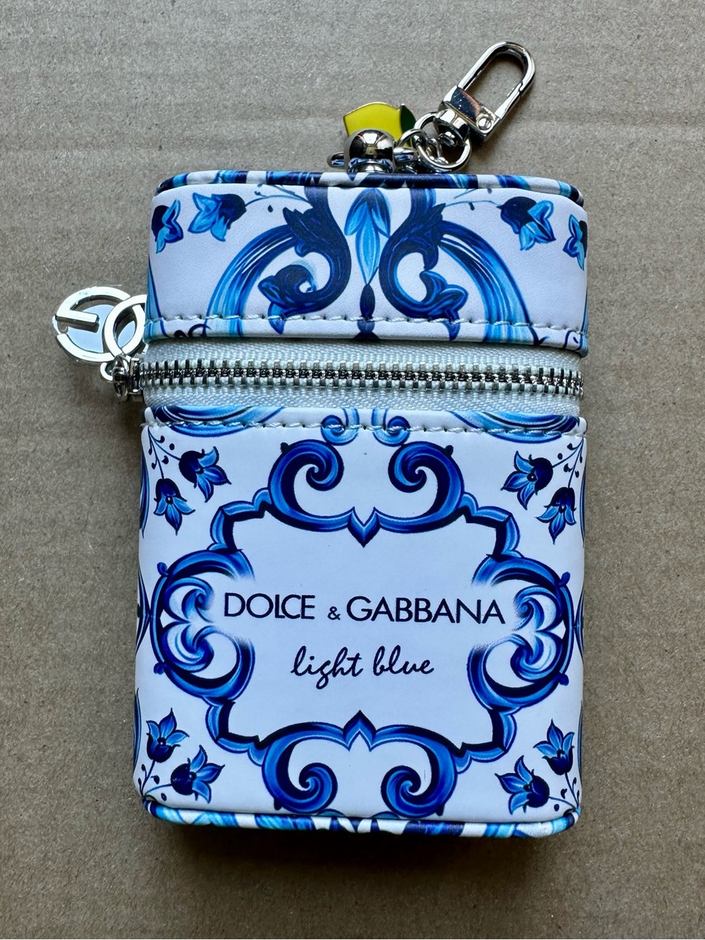 Dolce & Gabbana Blue & White Floral Zip Card Pouch Keychain